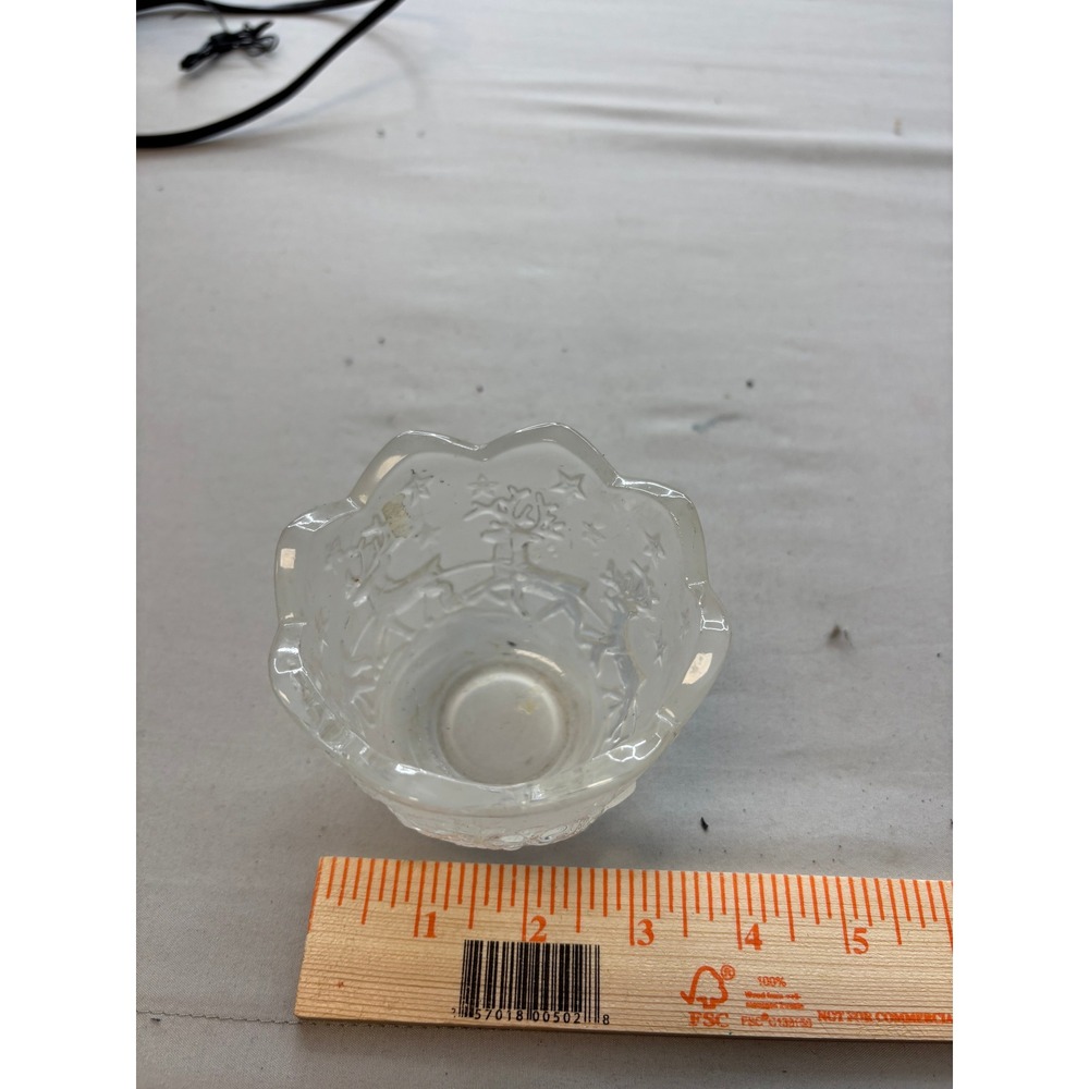 Frosted Glass Votive Candle Holder Scalloped Rim Christmas Tree Stars Winter